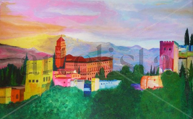 Atardecer en la Alhambra Acrylic Canvas Landscaping