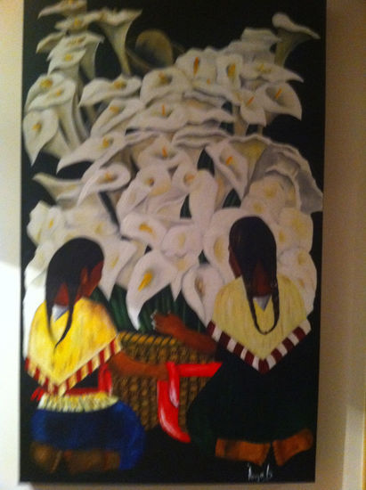 Mujeres con calas Oil Canvas Floral Painting