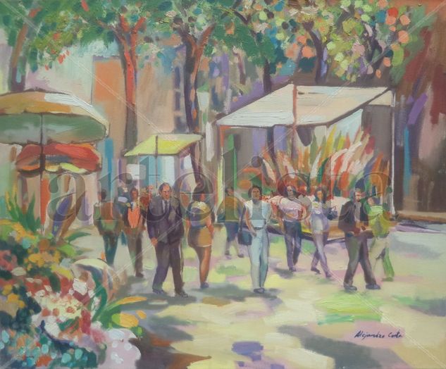 Alejandro Costa Beiro - Ramblas de las Flores. Oil Canvas Landscaping