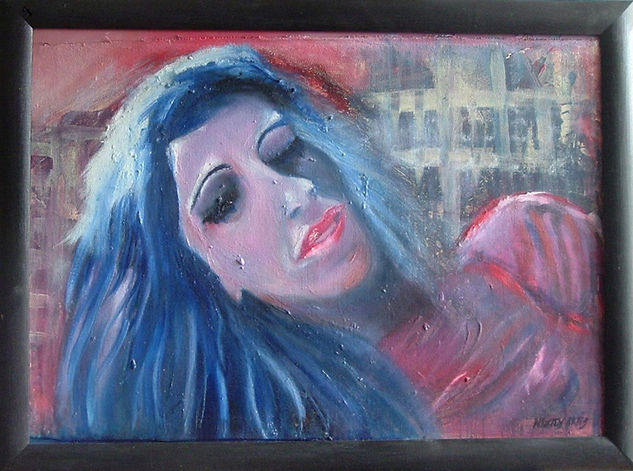 A woman in blue Oil Canvas Portrait