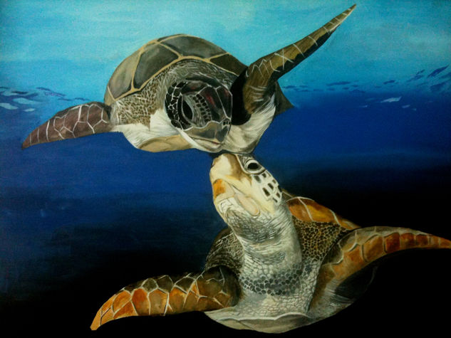 tortugas enamoradas Acrylic Canvas Animals