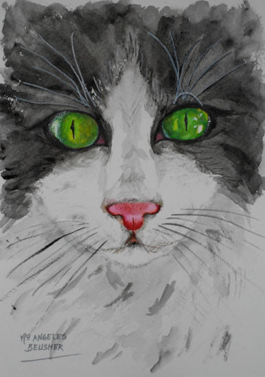 Gato de ojos esmeralda Watercolour Paper Animals