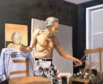 Lucien Freud at work