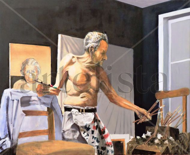 Lucien Freud at work Oil Canvas Portrait