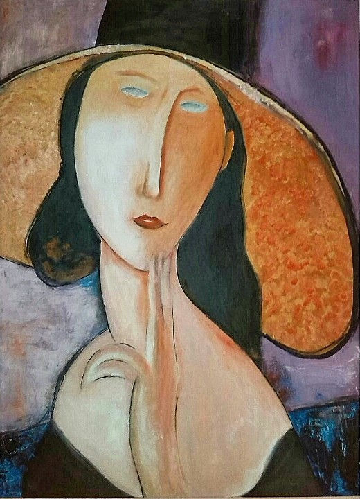 Mateo Modigliani: Retrato de una mujer con sombrero grande