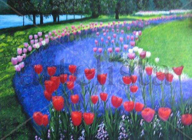 Campo de tulipanes Oil Canvas Landscaping