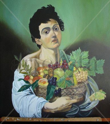 muchacho con fruta Oil Canvas Portrait