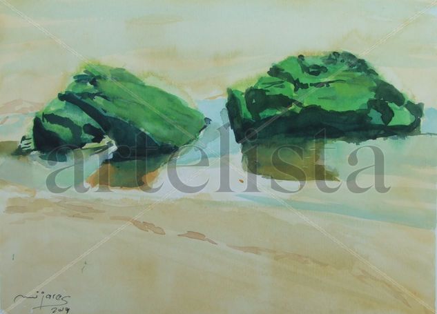 rocas en la playa Watercolour Paper Marine Painting