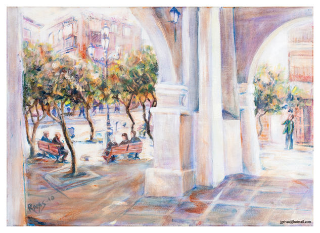 descanso en plaza Cervantes Acrylic Canvas Landscaping