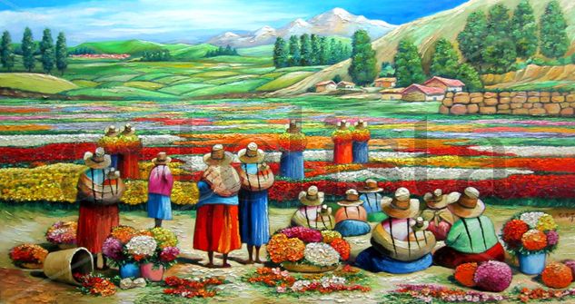 Paisaje con flores Oil Canvas Landscaping