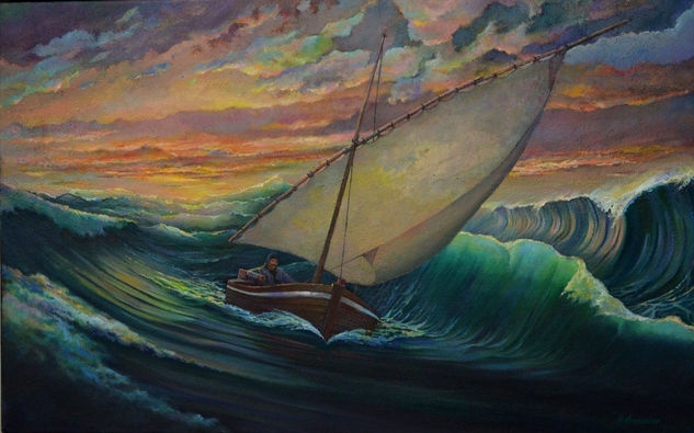 Entre el cielo y el mar Oil Canvas Marine Painting