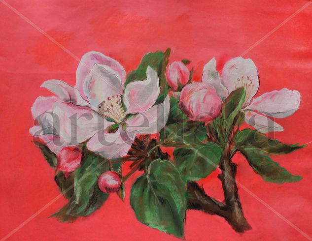 Flor del manzano Pastel Paper Floral Painting