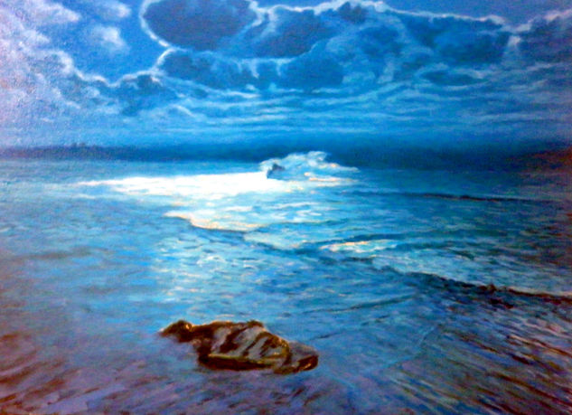 Noche en Las Canteras (Las Palmas G.C.) Oil Canvas Marine Painting