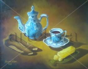 Bodegón con Vasija Blue Delft Oil Canvas Still Life Paintings