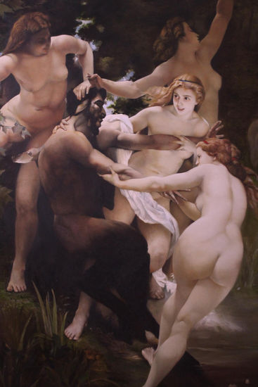 "Satiro y Ninfas" Óleo Lienzo Figura