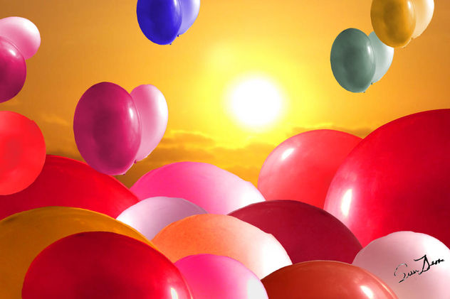 globos rojos atardecer
