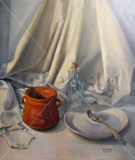 Olla, ampolla, plat i - 2007-12-20/Oli 32 Nm Oil Canvas Still Life Paintings