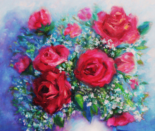 ROSAS PASION Oil Canvas Floral Painting