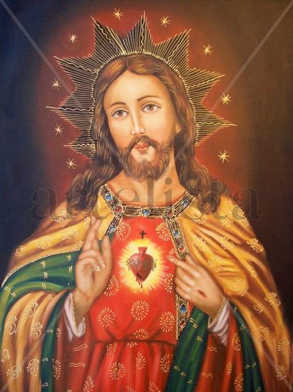 Sagrado Corazón de Jesus Oil Canvas Figure Painting