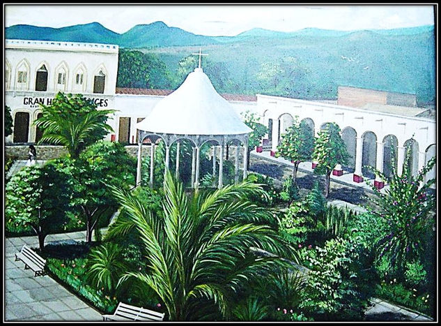 jardin del kiosco de autlan 1920 Media Mixta Lienzo Paisaje