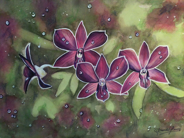 Dos orquídeas Watercolour Paper Floral Painting