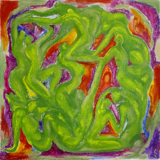 Construcción verde Oil Canvas Figure Painting