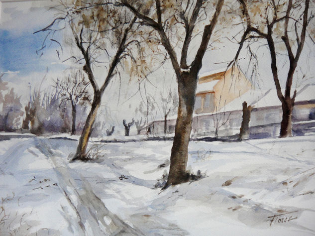 Manto de nieve Acuarela Papel Paisaje