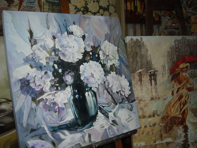 "Flores blancas" Oil Canvas Floral Painting