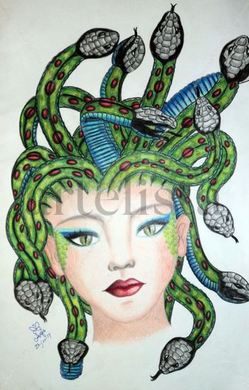 Medusa en Verde Mixed Media