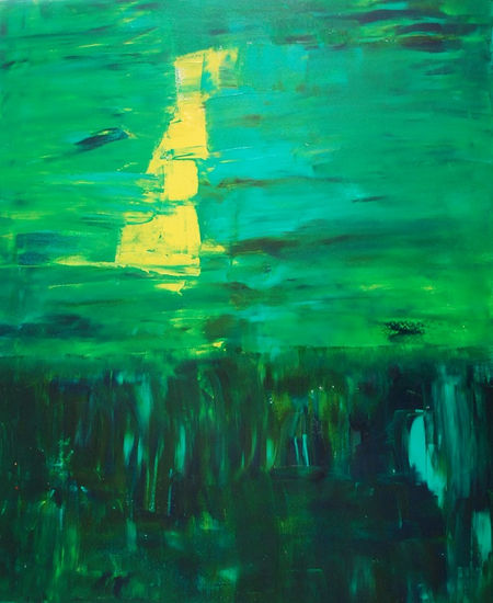 Barco amarillo en verde Oil Canvas Marine Painting