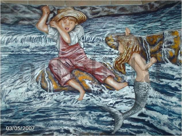 La pesca de un niño Carving Figurative