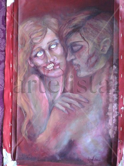 " ZOMBI LOVE" Acrylic Canvas Figure Painting