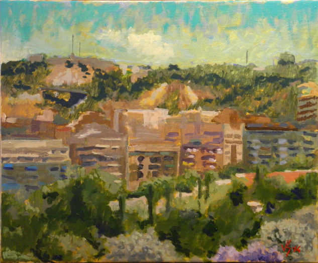 Vista del búnker des del terrat Oil Canvas Landscaping