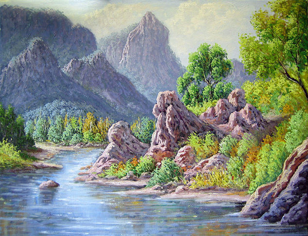 Río con piedras Oil Canvas Landscaping