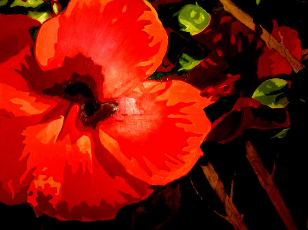 Flor roja Oil Panel Floral Painting