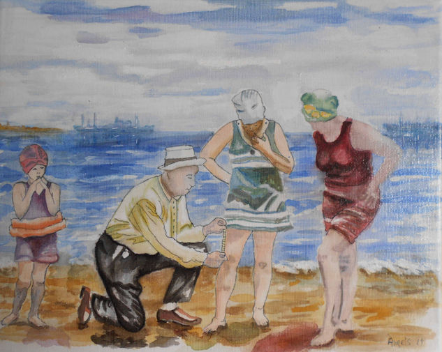 CENSURA EN LA PLAYA 1945 Mixed media Canvas Marine Painting