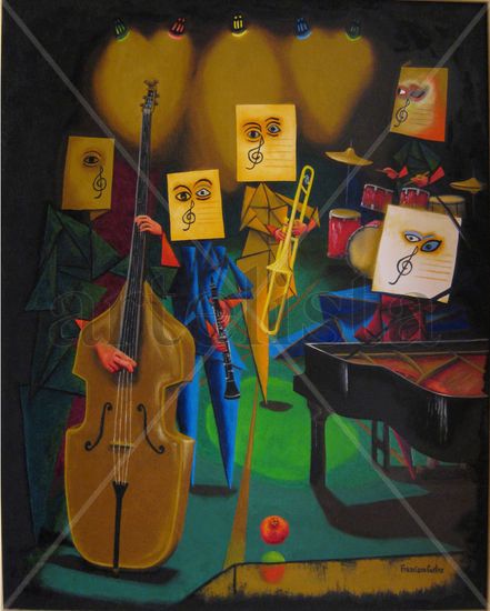 A dream of Jazz and Blues from Avignon Oil Canvas Figure Painting