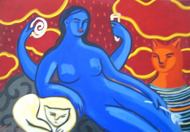 mujer azul Acrílico Papel Figura