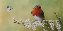 Robin con flores