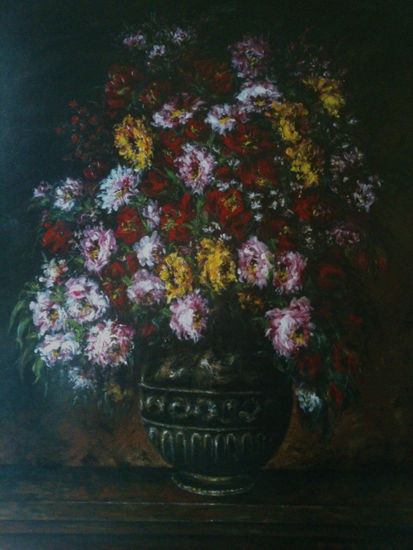 Gran jarrón de flores Mixed media Panel Still Life Paintings