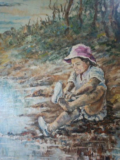 Junto al Arroyo Oil Canvas Figure Painting