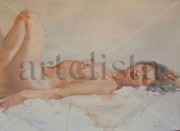 Mujer recostada Watercolour Paper Nude Paintings