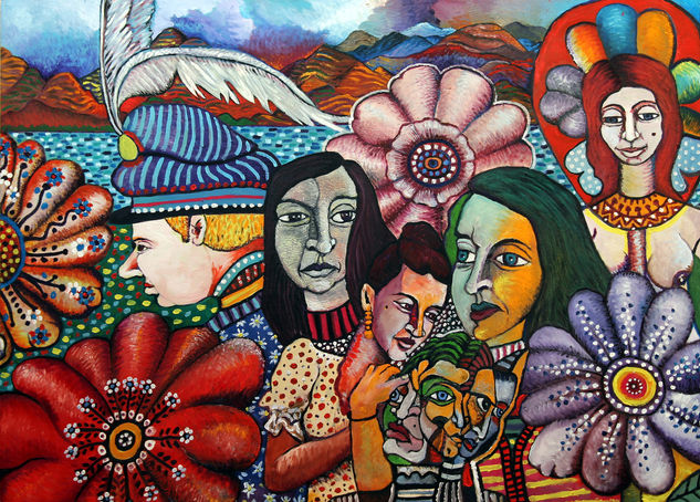 mujeres de america Mixed media Panel Figure Painting