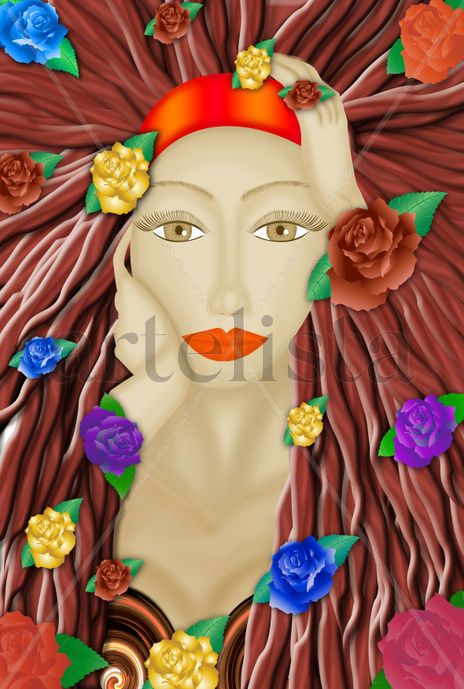 Dama y rosas