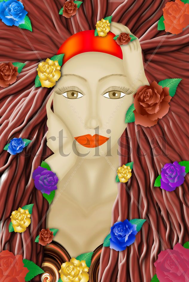 Dama y rosas