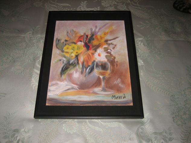 flores y copa Pastel Card Floral Painting