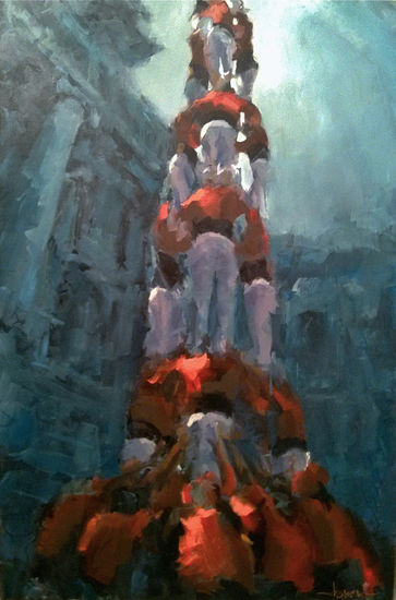 Castellers Oil Canvas Figure Painting