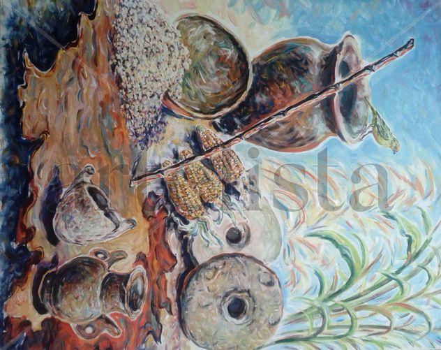 Preparando el gofio "comida del guanche Canario",.