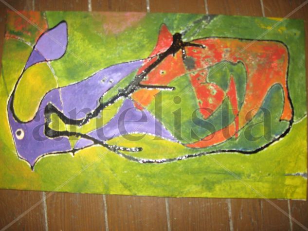 encuentro de mosntruos Mixed media Canvas Figure Painting