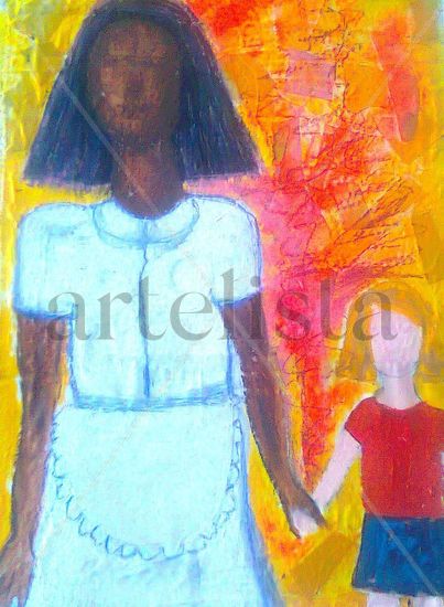 Nanny & Girl Oil Others Figure Painting